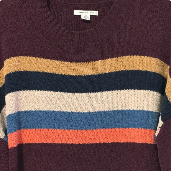 AMERICAN EAGLE OUTFITTERS Striped Chenille Sweater XS/S 25” p2p Maroon Multi - Picture 5 of 10